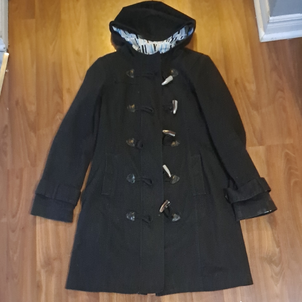 Tulle Black Hooded Toggle Trench Coat